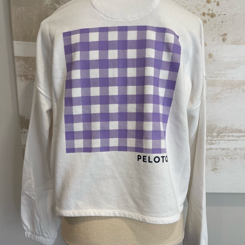 Peloton Women’s Polo Sweatshirt Pullover size S NWT White w/Graphic Back - Picture 3 of 6